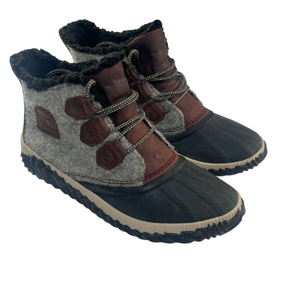 Sorel Out N About Duck Boots Womens 9.5 Grey Burgundy Felt Waterproof Outdoor - Picture 13 of 13